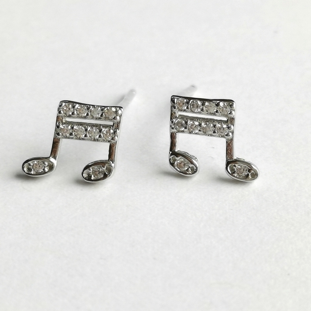 Sterling silver cz small music note musician stud earrings 🆕